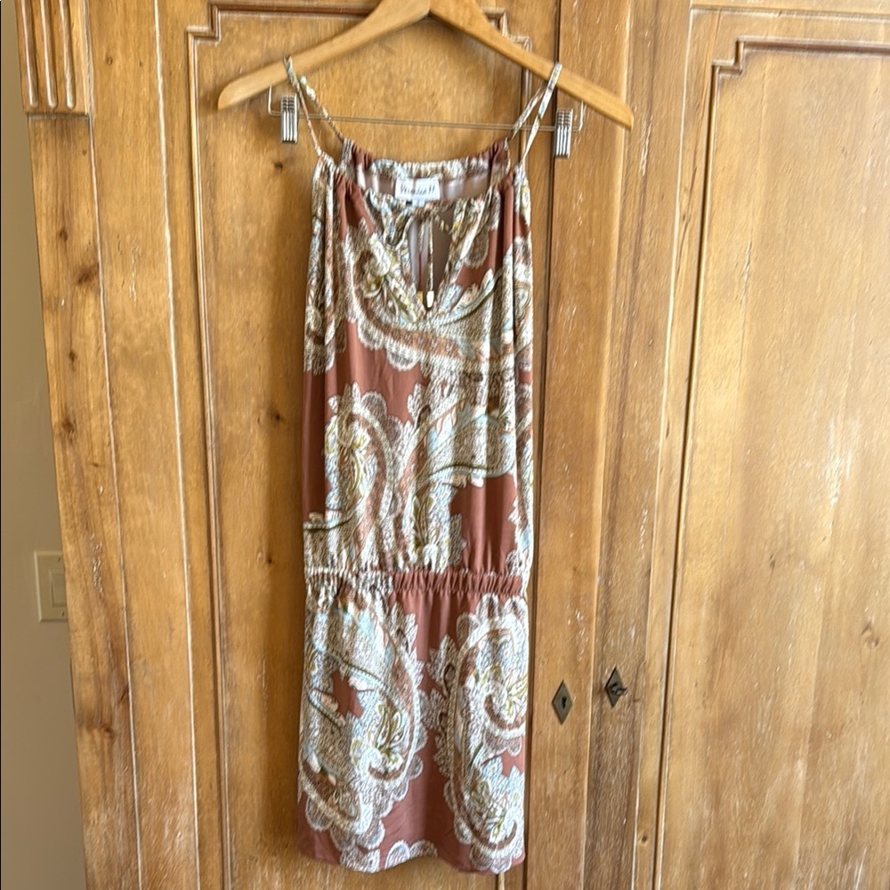 Veronica M Brown and Cream Spaghetti Strap Sundress